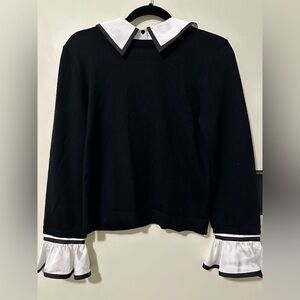 Alice + Olivia Black Sweater with White Layered Collar & Ruffle Cuffs